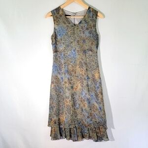 MELANI Women Italian Shift Dress Sz 6 Blue Floral Sleeveless Tiered  Line V-neck